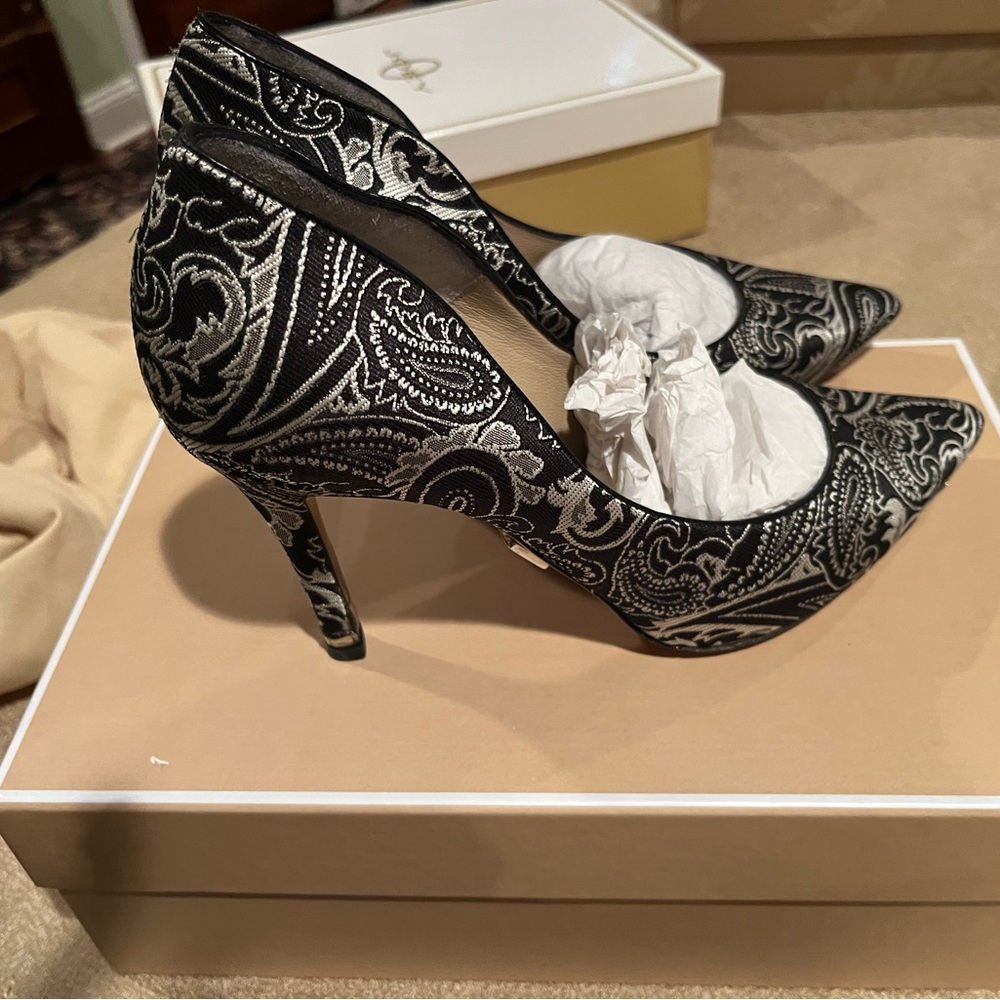 Michael Kors Black and Silver Paisley Heels